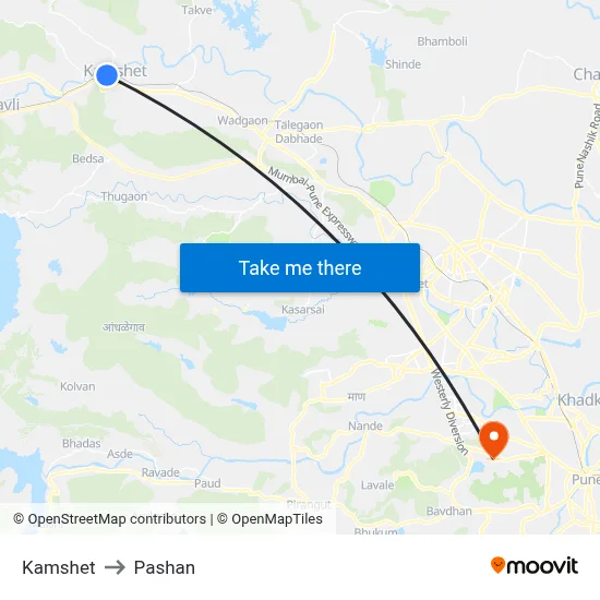 कामशेठ to पाषाण map