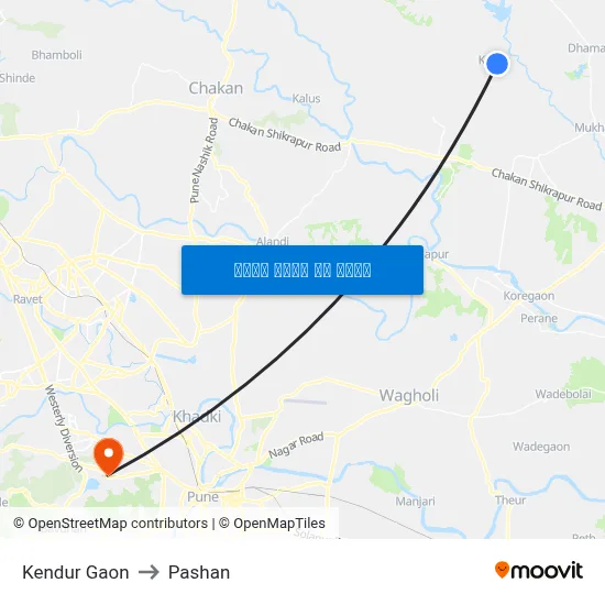 केंदूर गाँव to पाषाण map