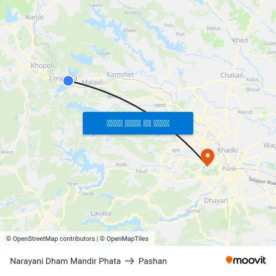 नारायणी धाम मंदिर फाटा to पाषाण map