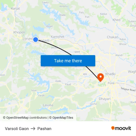 वरसोली गांव to पाषाण map