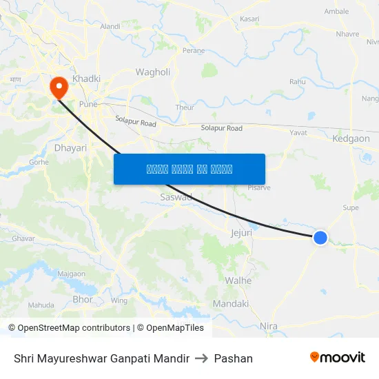 श्री मयूरेश्वर गणपति मंदिर to पाषाण map