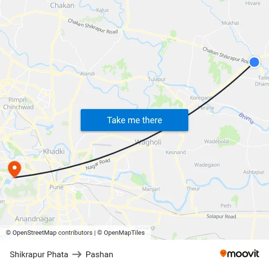 शिक्रापुर फाटा to पाषाण map