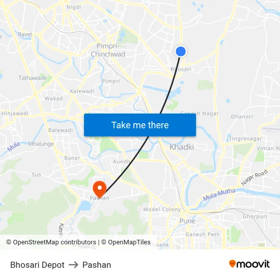 भोसाड़ी डिपो to पाषाण map