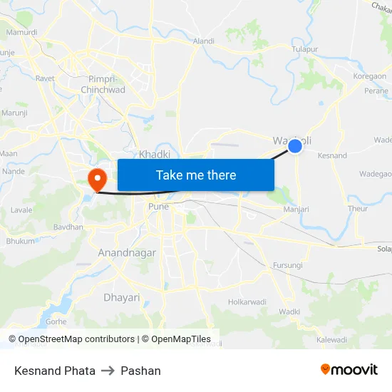केसनंद फाटा to पाषाण map