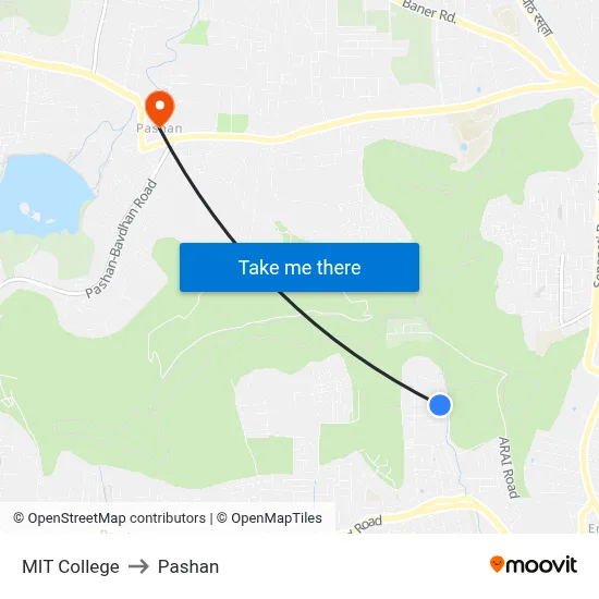 एमआईटी कॉलेज to पाषाण map