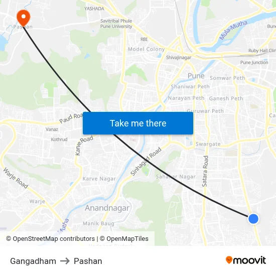 गंगाधाम to पाषाण map
