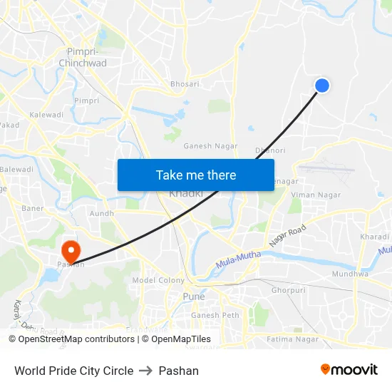 वर्ल्ड प्राइड सिटी सर्कल to पाषाण map