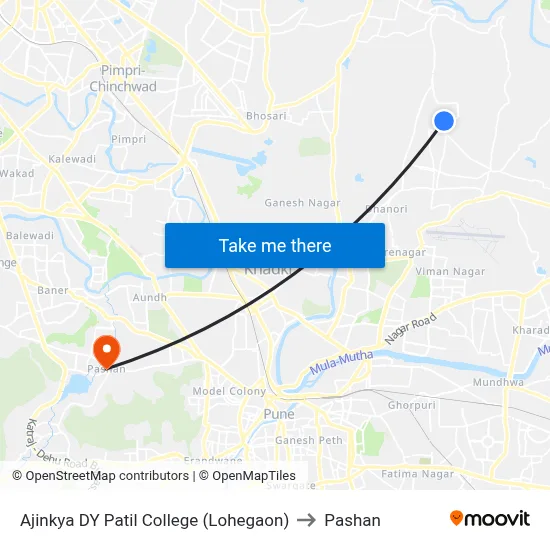 अजिंक्य डीवाय पाटील कॉलेज (लोहगाव) to पाषाण map