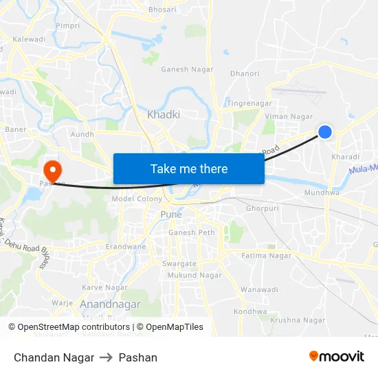 चंदन नगर to पाषाण map