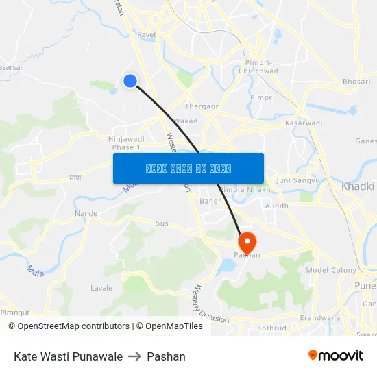 काटे वस्ती पुनावले to पाषाण map