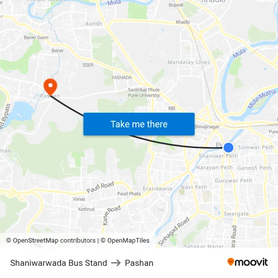 शनिवारवाडा बस स्टैंड to पाषाण map