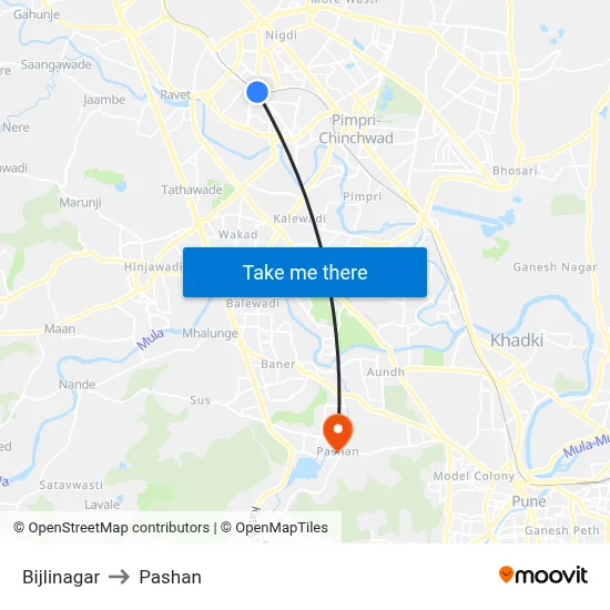 Bijlinagar to पाषाण map