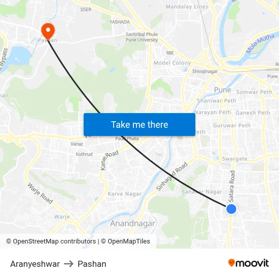 अरण्येश्वर to पाषाण map