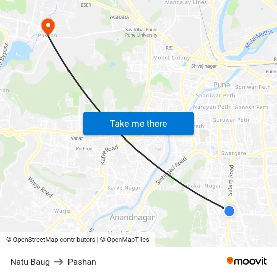 नातू बाग to पाषाण map
