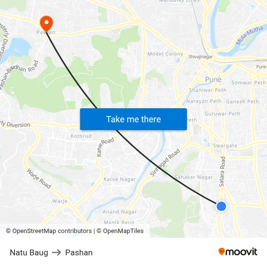 Natu Baug to Pashan map