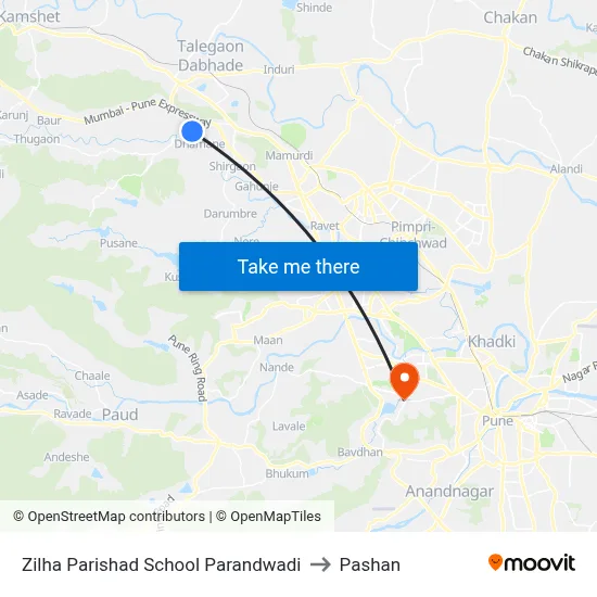 Zilha Parishad School Parandwadi to पाषाण map