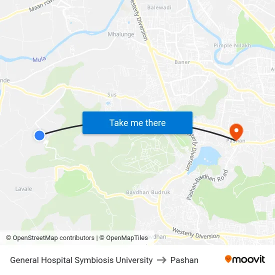 General Hospital Symbiosis University to पाषाण map