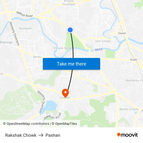 Rakshak Chowk to Pashan map