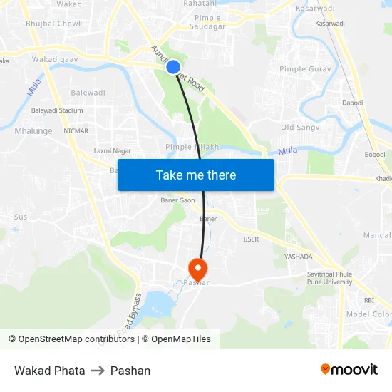 वाकड़ फाटा to पाषाण map