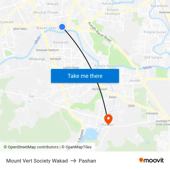 माउंट वर्ट सोसायटी वाकड to पाषाण map