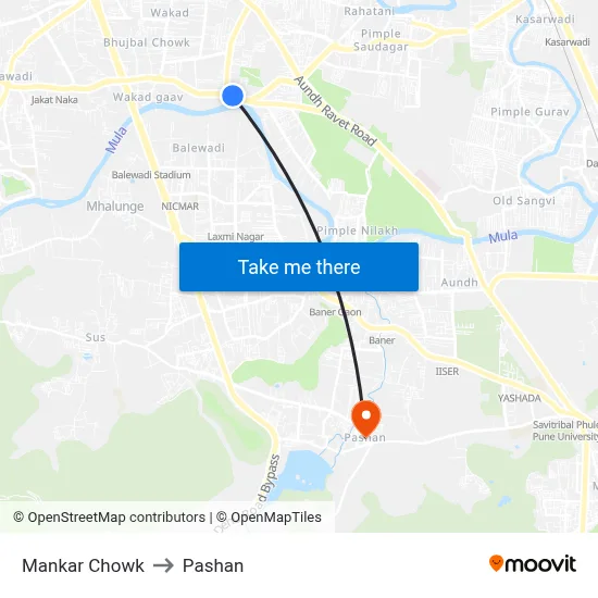 मानकर चौक to पाषाण map