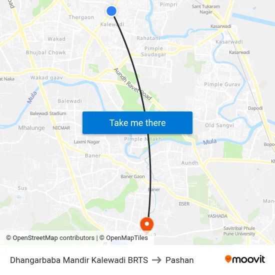 Dhangarbaba Mandir Kalewadi BRTS to पाषाण map