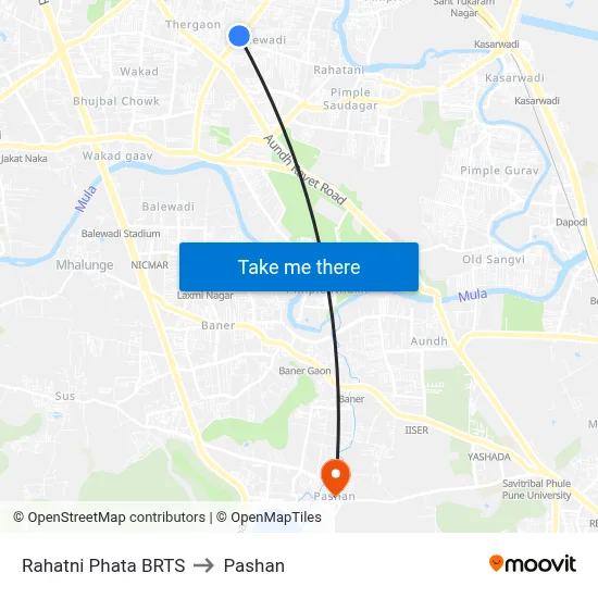 Rahatni Phata BRTS to पाषाण map
