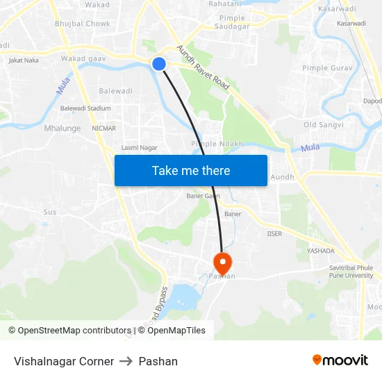 विशालनगर कॉर्नर to पाषाण map
