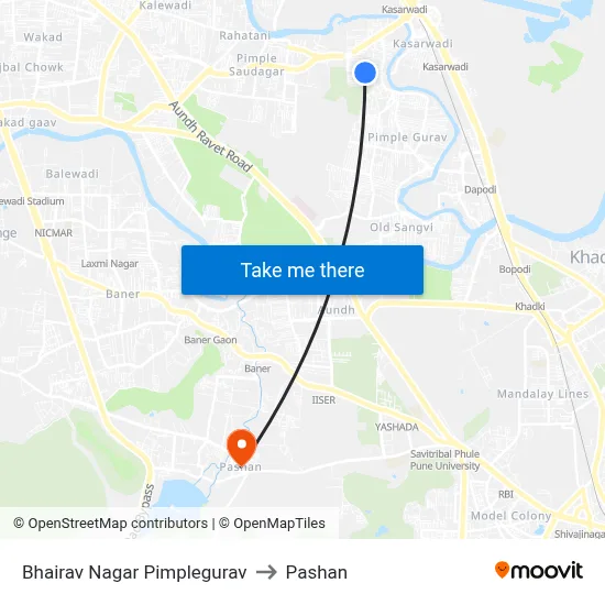 भैरव नगर पिंपळेगुरव to पाषाण map