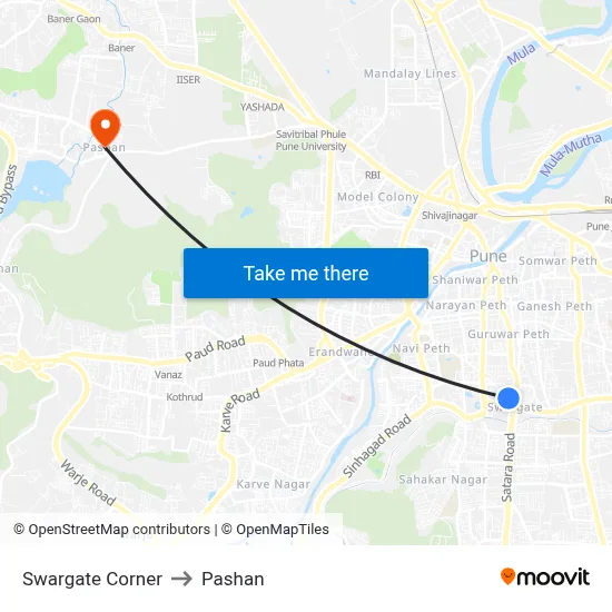 स्वारगेट कॉर्नर to पाषाण map
