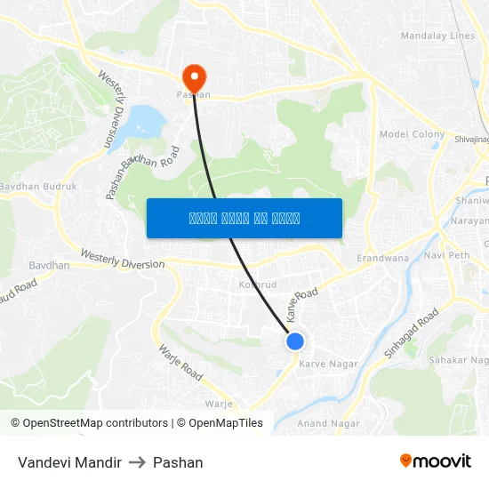 वंदेवी मंदिर to पाषाण map