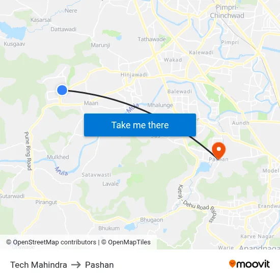 टेक महिंद्रा to पाषाण map