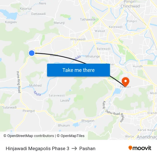 हिंजवाडी मेगापोलिस फेज 3 to पाषाण map