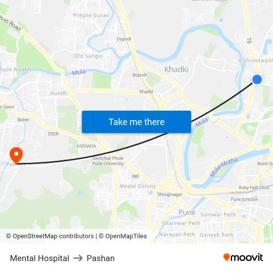 मानसिक अस्पताल to पाषाण map