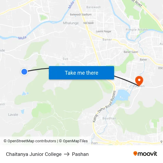 चैतन्य जूनियर कॉलेज to पाषाण map