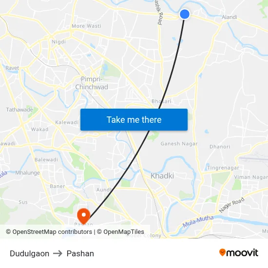 दुदुलगाव to पाषाण map