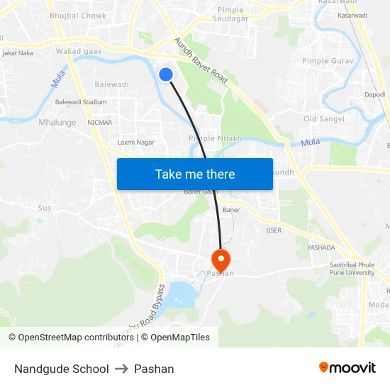 नांदगुडे स्कूल to पाषाण map