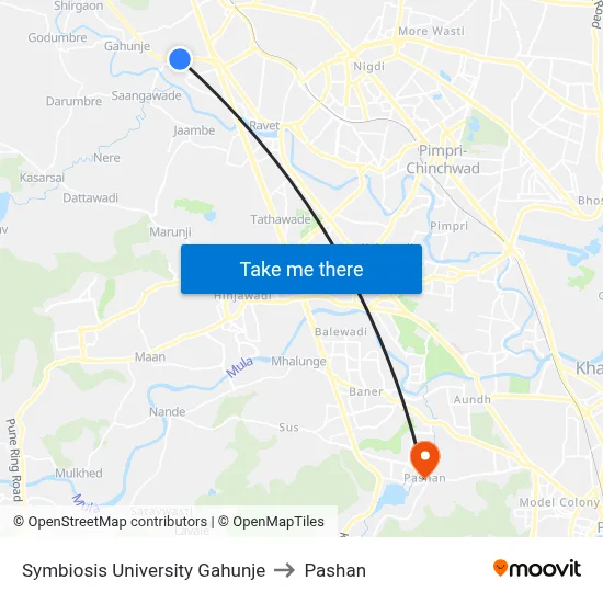 सिम्बायोसिस यूनिवर्सिटी गहुंजे to पाषाण map