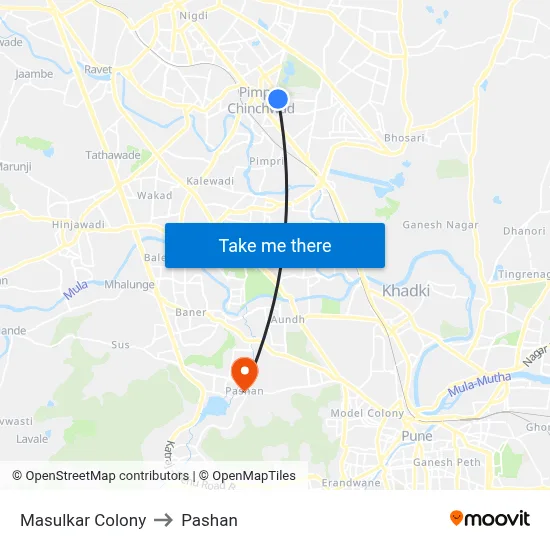 मसुलकर कॉलोनी to पाषाण map