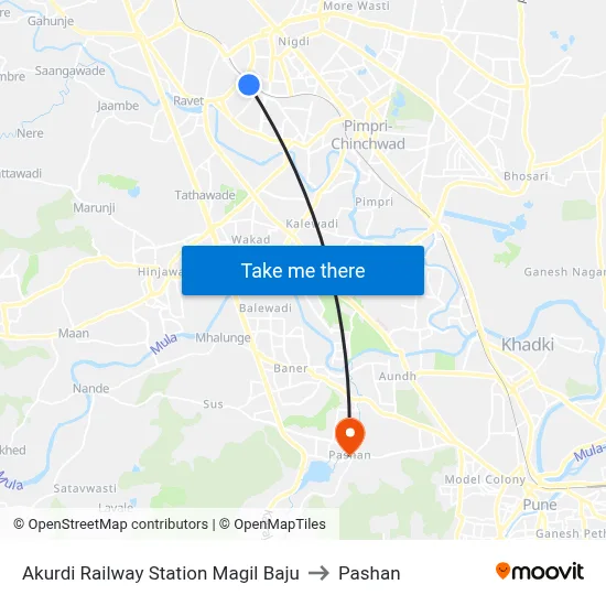 आकुर्डी रेलवे स्टेशन मागील बाजू to पाषाण map