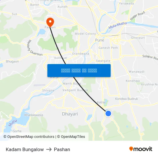 कदम बंगलो to पाषाण map