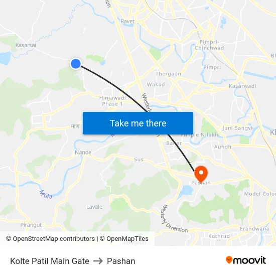 कोल्टे पाटिल मेन गेट to पाषाण map