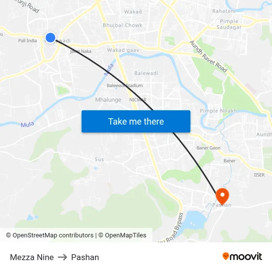 मेज़ा नाइन to पाषाण map