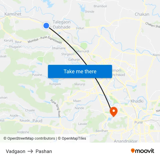वडगाव to पाषाण map