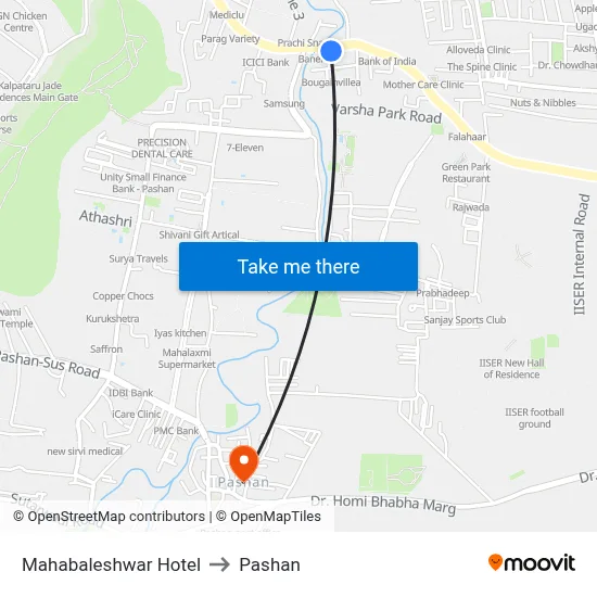 महाबलेश्वर होटल to पाषाण map