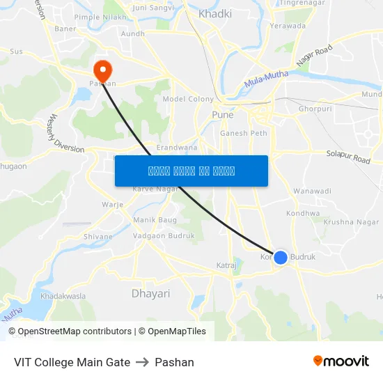व्हीआईटी कॉलेज मेन गेट to पाषाण map