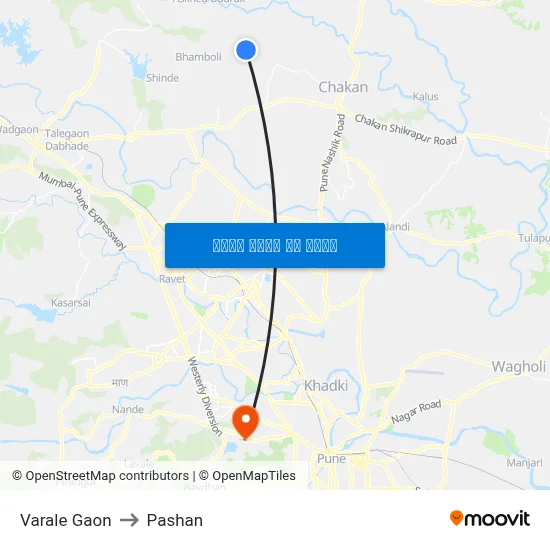 वराळे गांव to पाषाण map