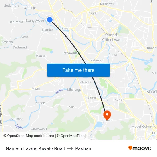 गणेश लॉन्स किवले रोड to पाषाण map