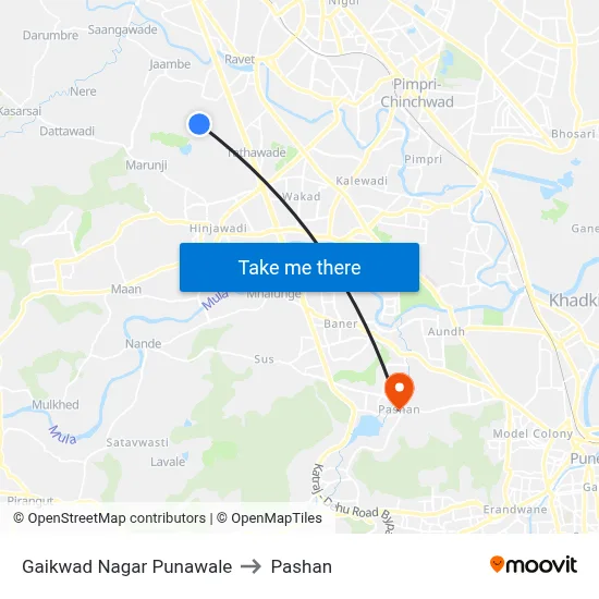 गायकवाड नगर पुनावले to पाषाण map