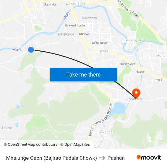 म्हालुंगे गाव (बाजीराव पडाले चौक) to पाषाण map